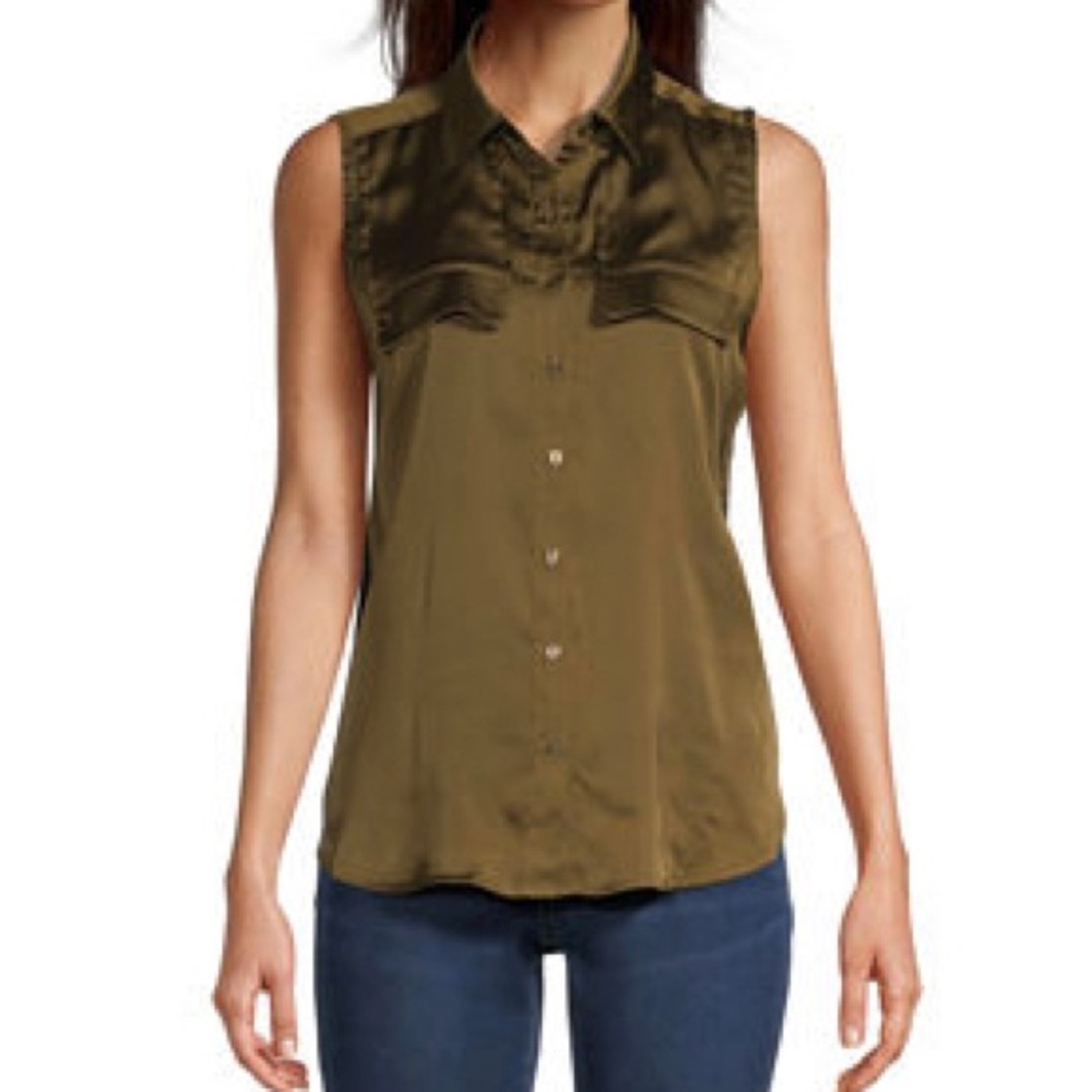 NWT! Worthington Sleeveless Blouse in British Olive Size L